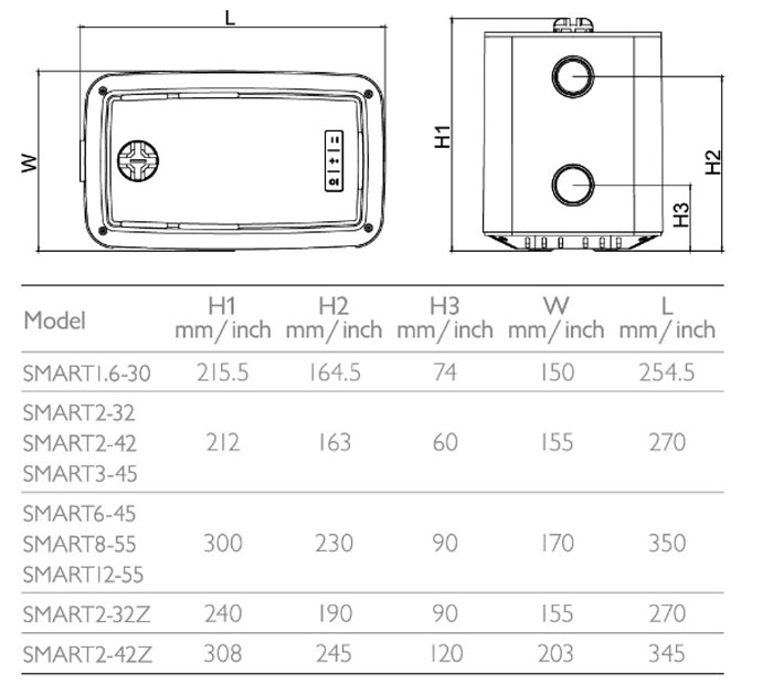 ابعاد بوستر پمپ آکوا استرانگ SMART12-55X