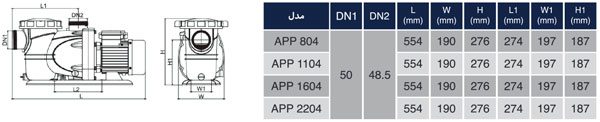 ابعاد پمپ استخری 1.5 اسب ارس APP1104